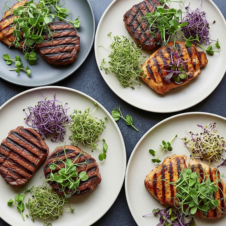 Grilled Chicken & Steak with Microgreens