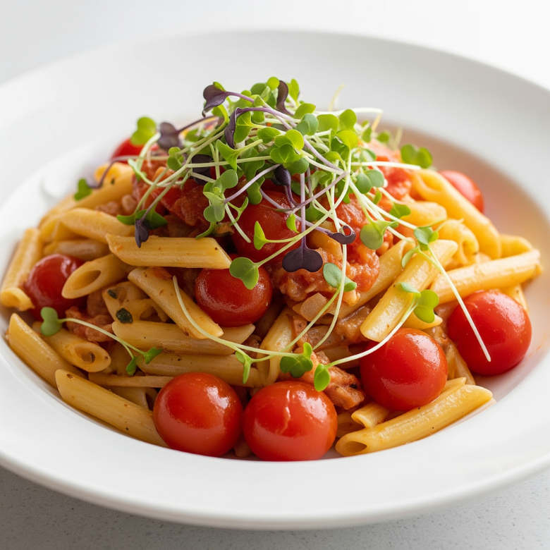 Tomato Penne with Fresh Microgreens
