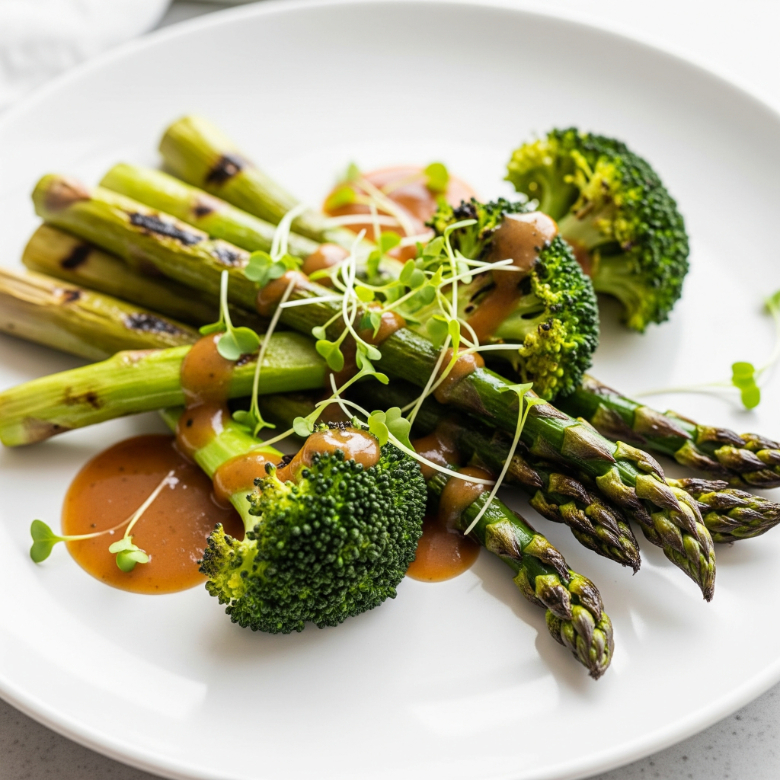 Grilled Asparagus & Broccoli with Microgreens