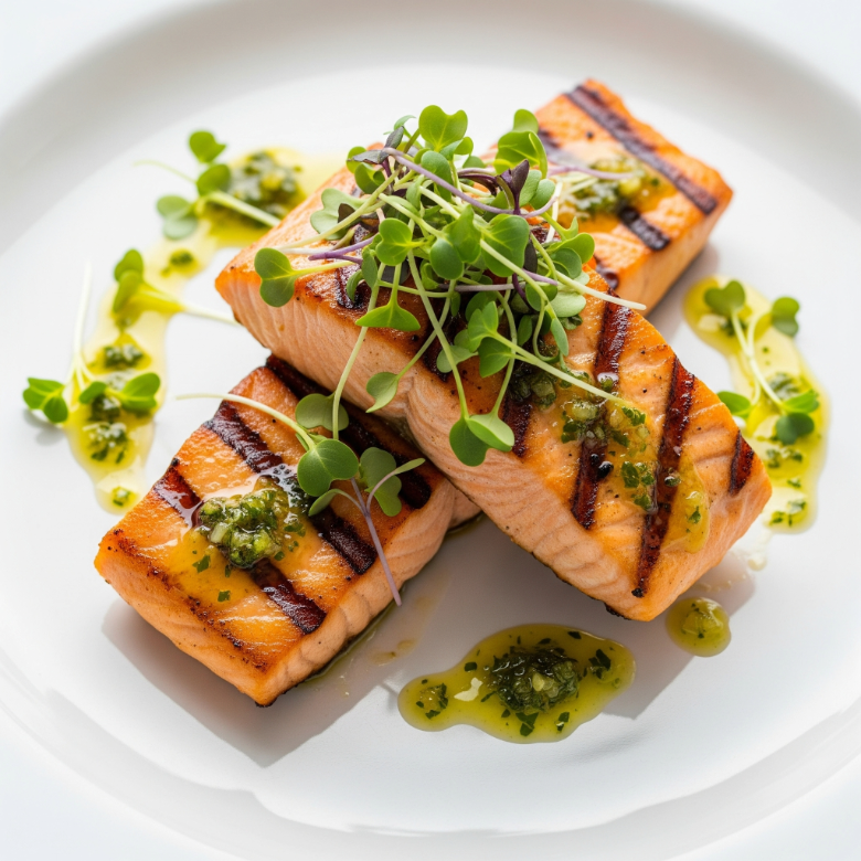 Grilled Salmon with Microgreens