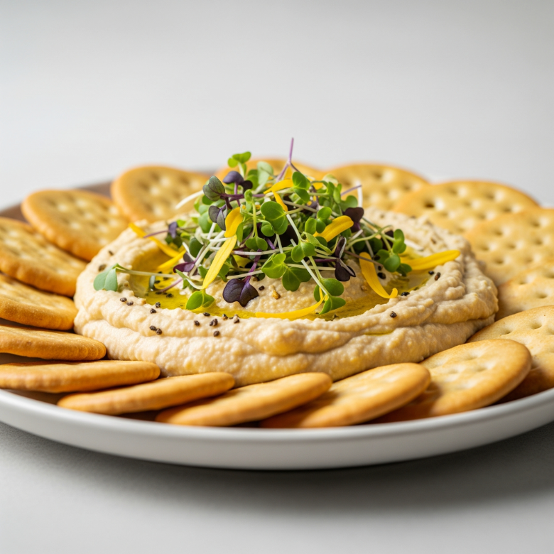Classic Hummus with Microgreens & Crackers
