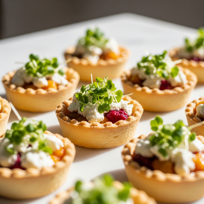 Mini Tartlets with Whipped Cheese, Berries & Microgreens