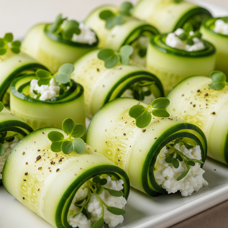 Cucumber Rolls with Cottage Cheese & Microgreens
